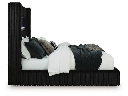 Tayleena King Upholstered Bed with Fireplace and Wireless Audio