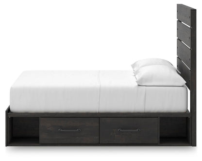 Delmorta Full Panel Bed with Storage, Dresser and Mirror