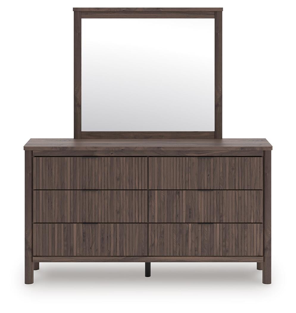 Cadmori Full Upholstered Panel Platform Bed, Dresser, Mirror and Nightstand