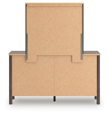 Cadmori Full Upholstered Panel Platform Bed, Dresser, Mirror and Nightstand