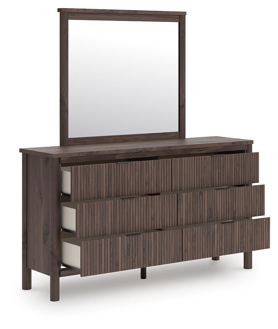 Cadmori Full Upholstered Panel Platform Bed, Dresser, Mirror and Nightstand