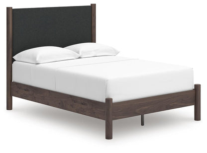 Cadmori Full Upholstered Panel Platform Bed, Dresser, Mirror and Nightstand