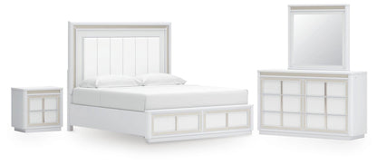 Chalanna California King Upholstered Storage Bed, Dresser and Mirror