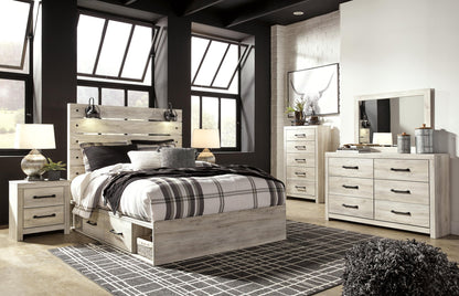 Cambeck Queen Panel Bed with 4 Storage Drawers with Mirrored Dresser, Chest and Nightstand