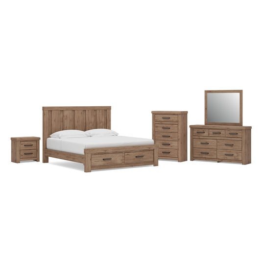 Garistyn King Panel Storage Bed, Dresser, Mirror, Chest and Nightstand