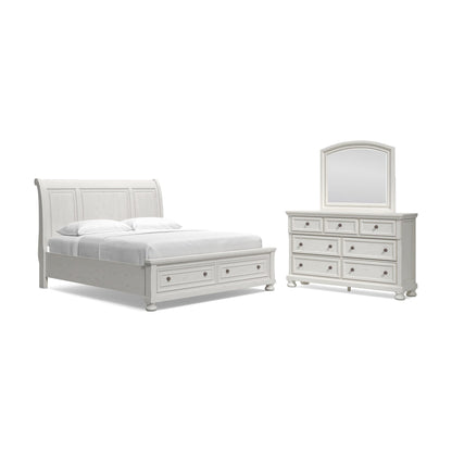 Robbinsdale California King Sleigh Bed with Storage with Mirrored Dresser