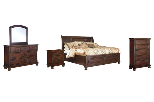 Porter Queen Sleigh Bed with Mirrored Dresser, Chest and Nightstand