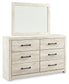 Cambeck King Upholstered Panel Bed with Mirrored Dresser and 2 Nightstands