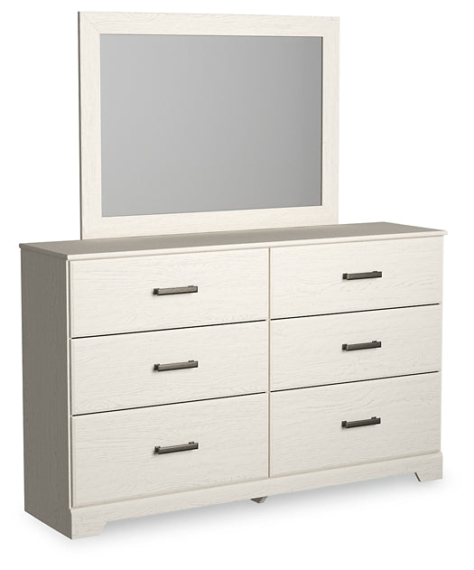 Stelsie King Panel Bed with Mirrored Dresser