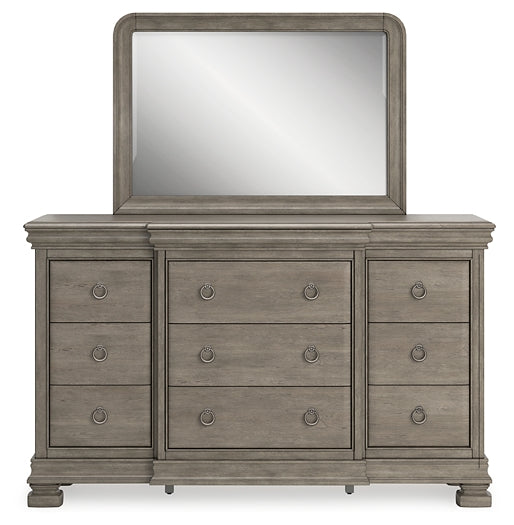 Lexorne King Sleigh Bed with Mirrored Dresser