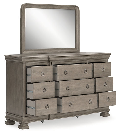 Lexorne California King Sleigh Bed with Mirrored Dresser