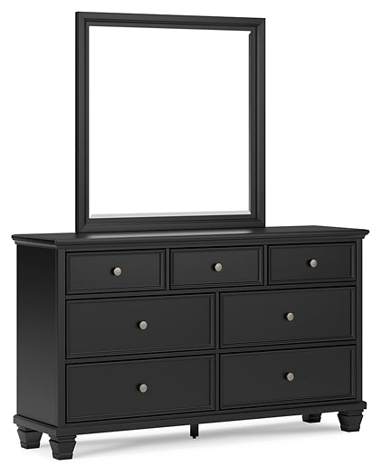 Lanolee California King Panel Bed with Mirrored Dresser, Chest and 2 Nightstands