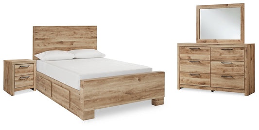 Hyanna Full Panel Bed with Storage with Mirrored Dresser and Nightstand